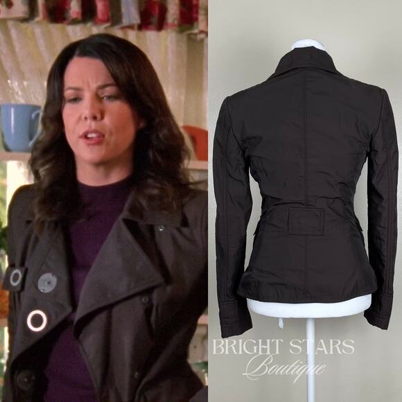 Rare Brown Jacket ASO Lorelai Gilmore Girls Moto Snap Button Casual Fall - Picture 2 of 12